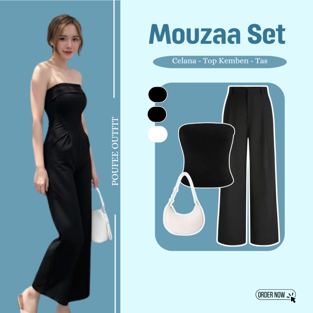 OneSet Mouzaa 3in1 Set Korean Outfit Kekian ( Jennie Pants - Top Kemben - Shoulder Bag) เกาหลี