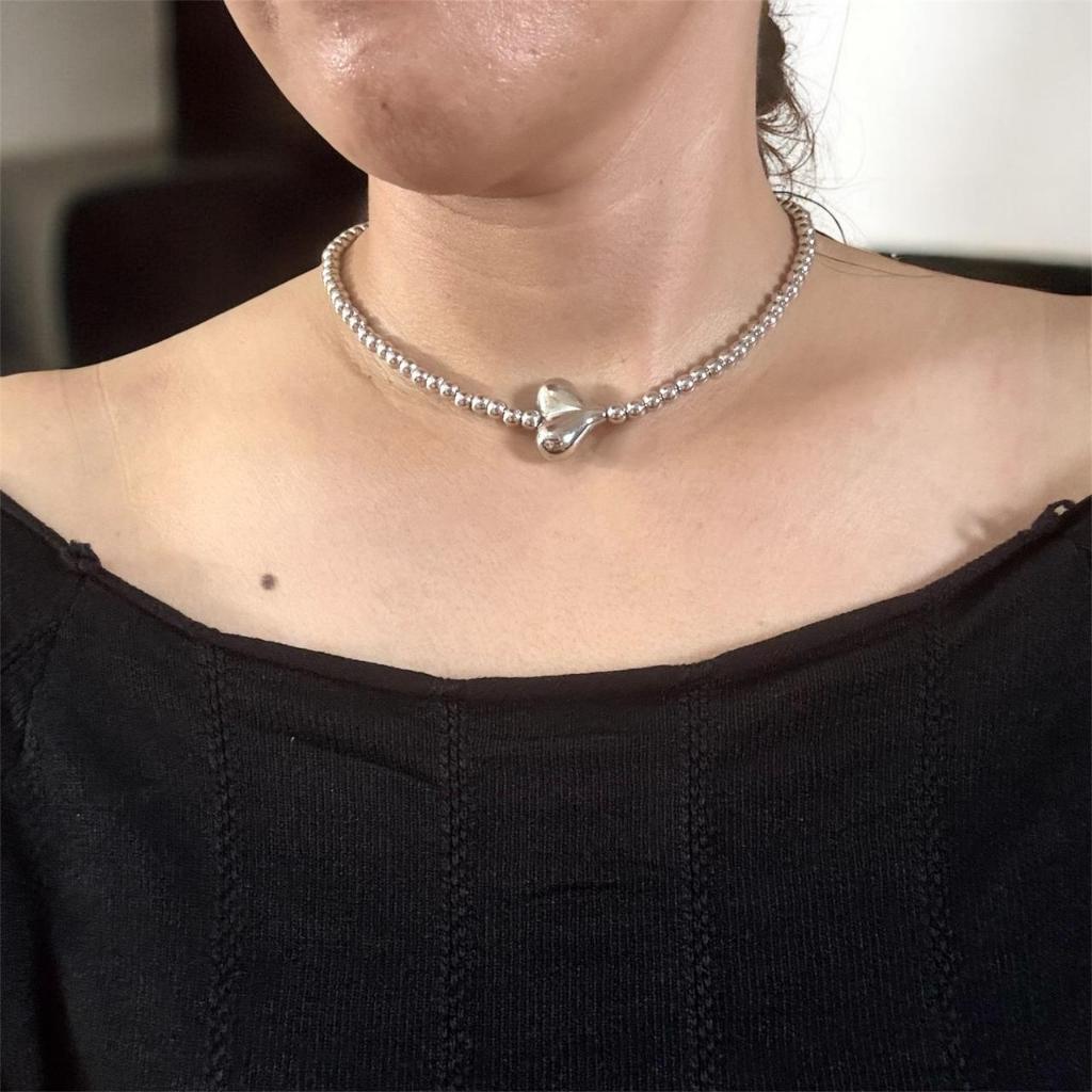 Senada Victory Silver Bead Party สร้อยคอ Choker จี้รักสีดําสําหรับคู่ Unisex SVV03