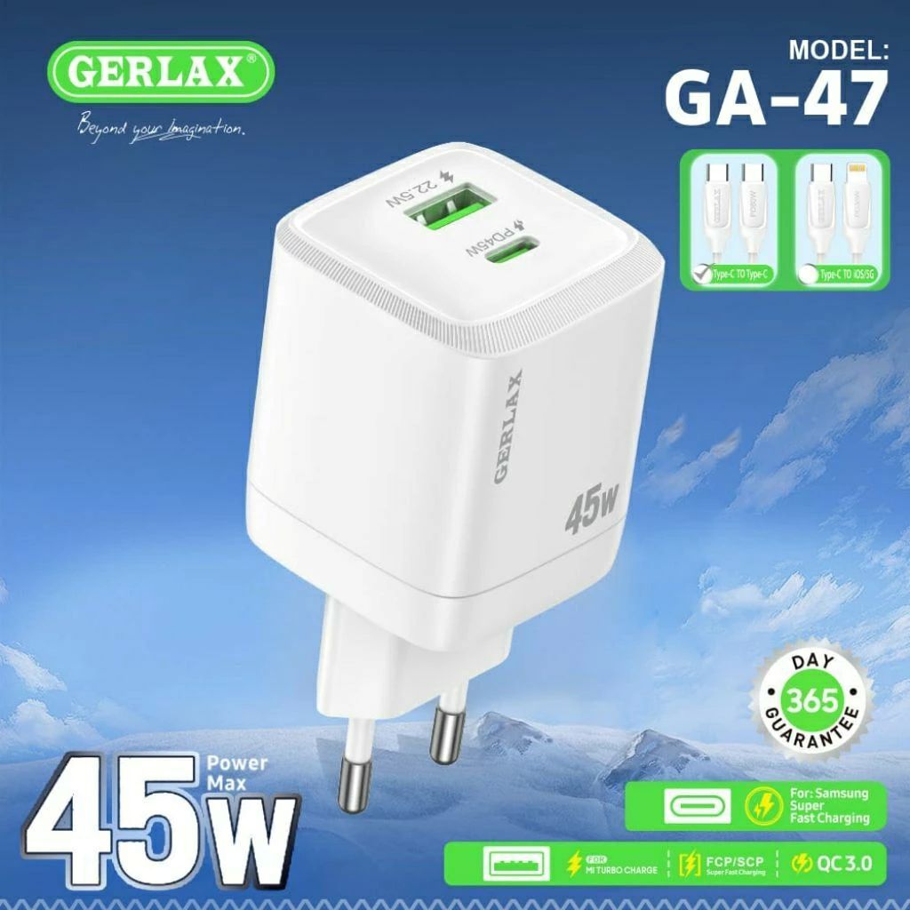 Star+ GERLAX GA-47 Fast Charger 45W 2in1 พอร์ต USB-A & USB-C Plus ฟรีสาย Type C ถึง C ชาร์จเร็ว