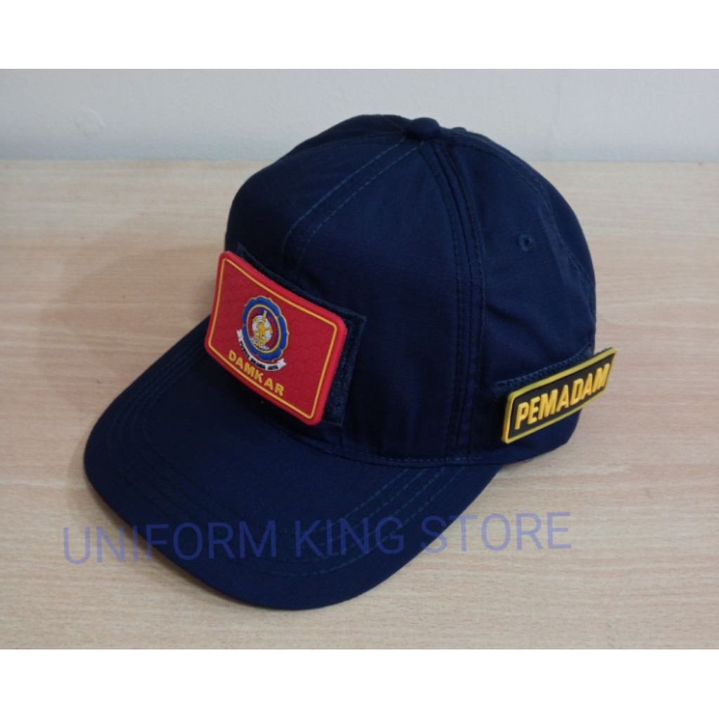 NAVY DAMKAR HAT 3 PATCH RUBBER - NAVY DAMKAR HAT WITH RUBBER PATCH ADHESIVE
