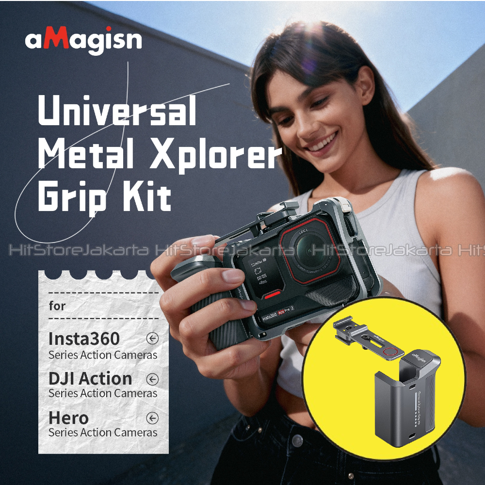 AMagisn Metal Grip Kit สําหรับ Insta360 Ace Pro GoPro DJI Osmo Action Xplorer ที่จับมือโลหะ