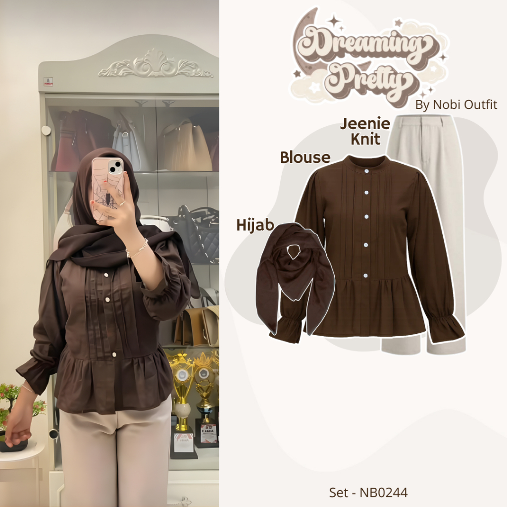 KEMEJA 3 In One Set สําหรับวัยรุ่น, Nobi Outfit Tacvia Blouse for Women, Ruffle Shirt, Premium Linen