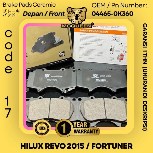 ผ้าเบรกเซรามิก (FRONT) HILUX REVO 2015 / FORTUNER OEM 04465-0K360 MCQUEEN ผ้าเบรกหน้า