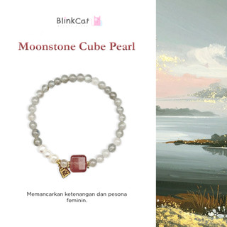BlinkCat - Gelang Kristal Alami: Moonstone Cube Pearl | Natural Crystal Bracelet