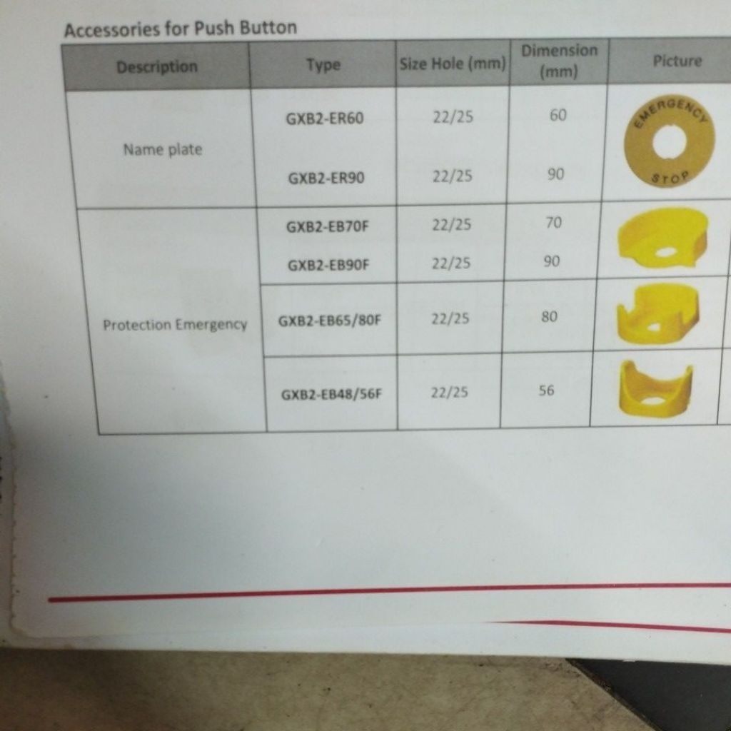 NAME PLATE PUSH BUTTON EMERGENCY STOP ER90 HOLE 22/25MM