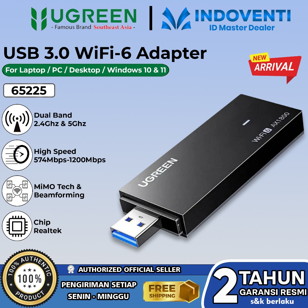 UGREEN 6 ตัวรับสัญญาณ USB 3.0 ไร้สายอินเทอร์เน็ต Dual Band Wifi อะแดปเตอร์ 2.4GHz-5GHz สูงสุด 1200Mb