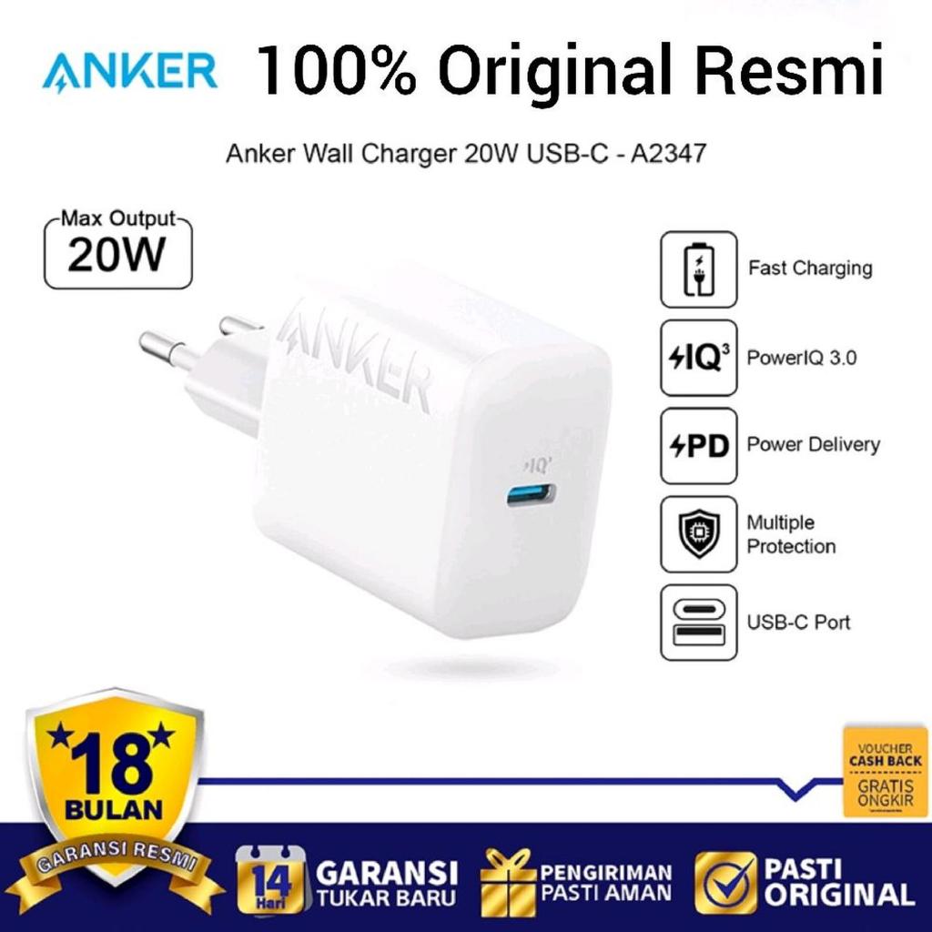 ANKER Adapter Charger 20W Type-C Fast Charging Original Official 100%