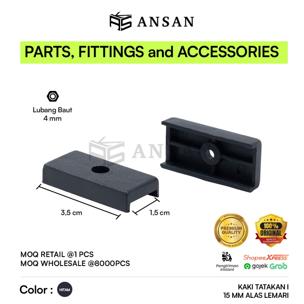 15MM I PLATE LEGS 2DZ PACKAGING @24PC ฐานพลาสติกสีดํา