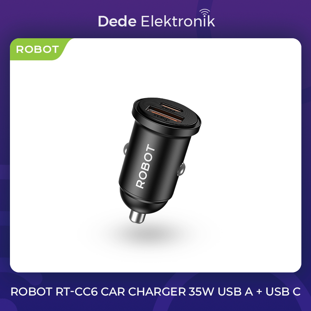 Robot RT-CC6 Car Charger Fast Charging Dual Port USB A + USB C PD 35W Mini Car Charger