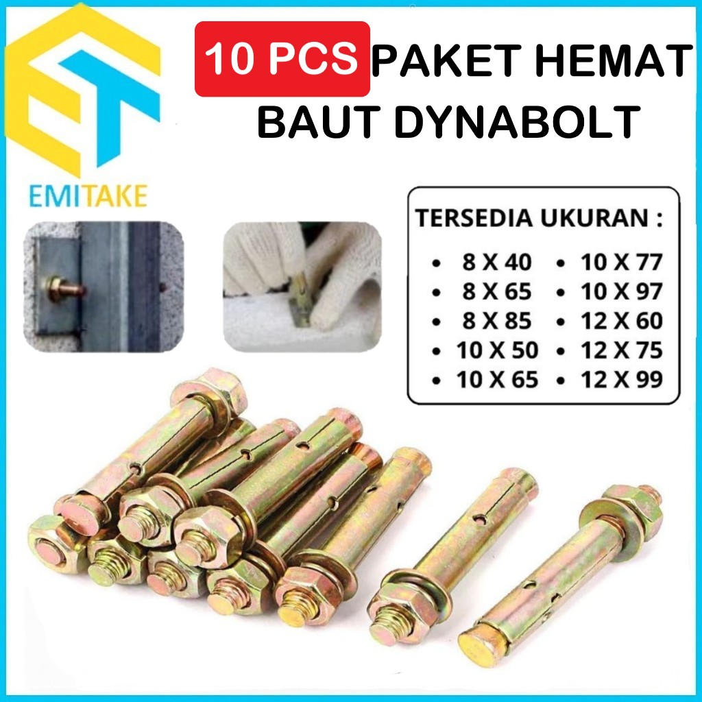 ชุด 10PCS Dynabolt Bolts M8 x 40-M12 x 99 Dinabolt ติดผนังสลักเกลียว Anchor Bolt คอนกรีตขยายสลักเกลี
