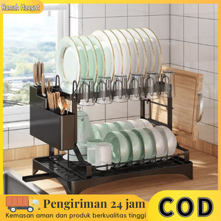 Rak piring dapur lipat stainless steel, rak pengering piring