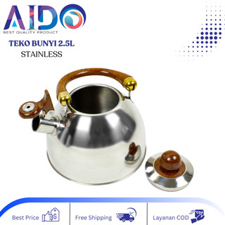 Teko Bunyi 2.5 Liter/Teko Pemanas Air /WHISTLING KETTLE FULL STAINLESS/ Teko siul AIDO