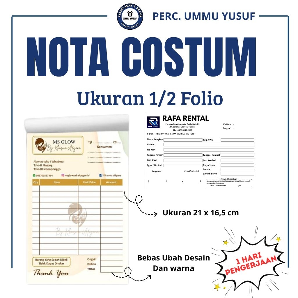 [1/2Folio]Print NCR Custom Notes/Print Custom Notes, Tokp Notes, Laundry Notes, Olllshop Notes ฯลฯ