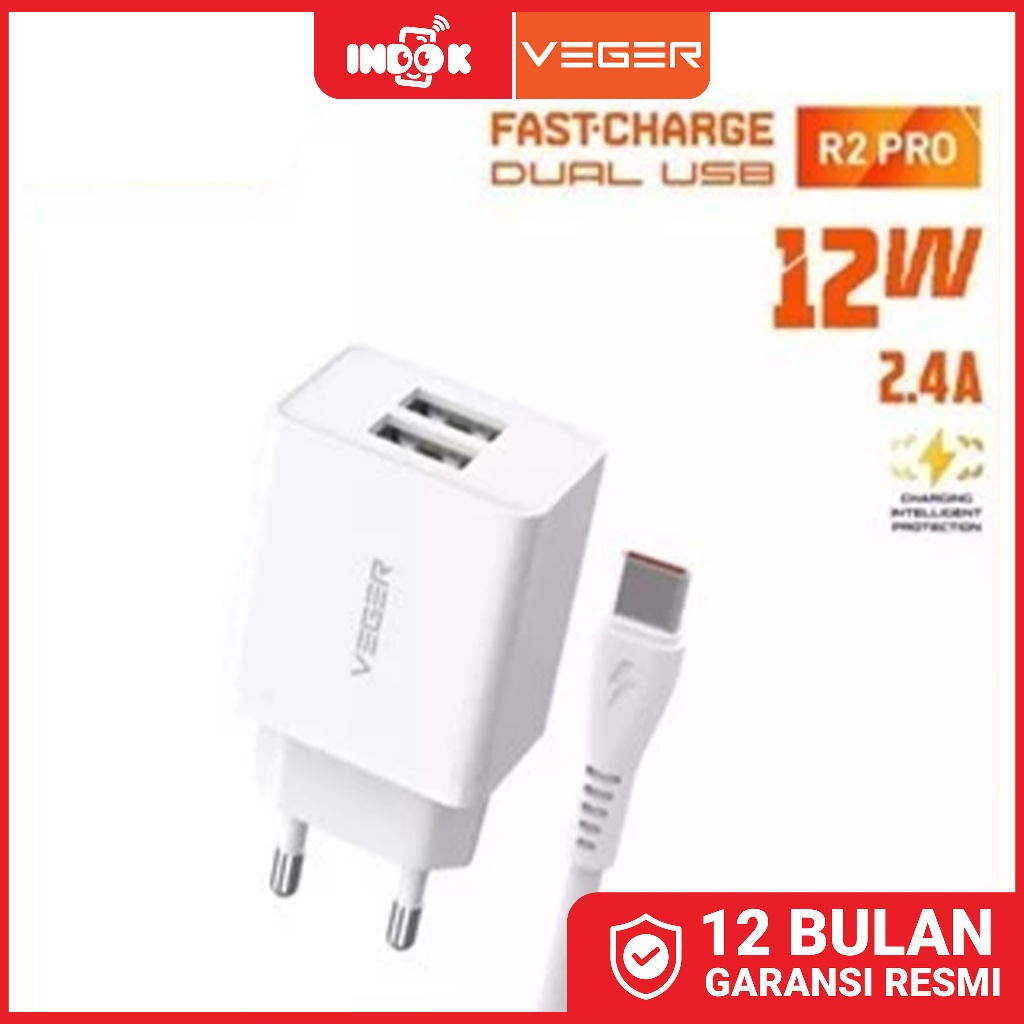 Batok Veger R2 Fast Charging 2.4A 2 Output Original Official Warranty