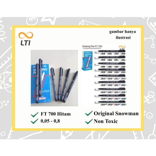 [ DOZEN ] Snowman Drawing Pen FT 700 BLACK Drawing Pen 0.05 - 0.7 - DECOMICAL