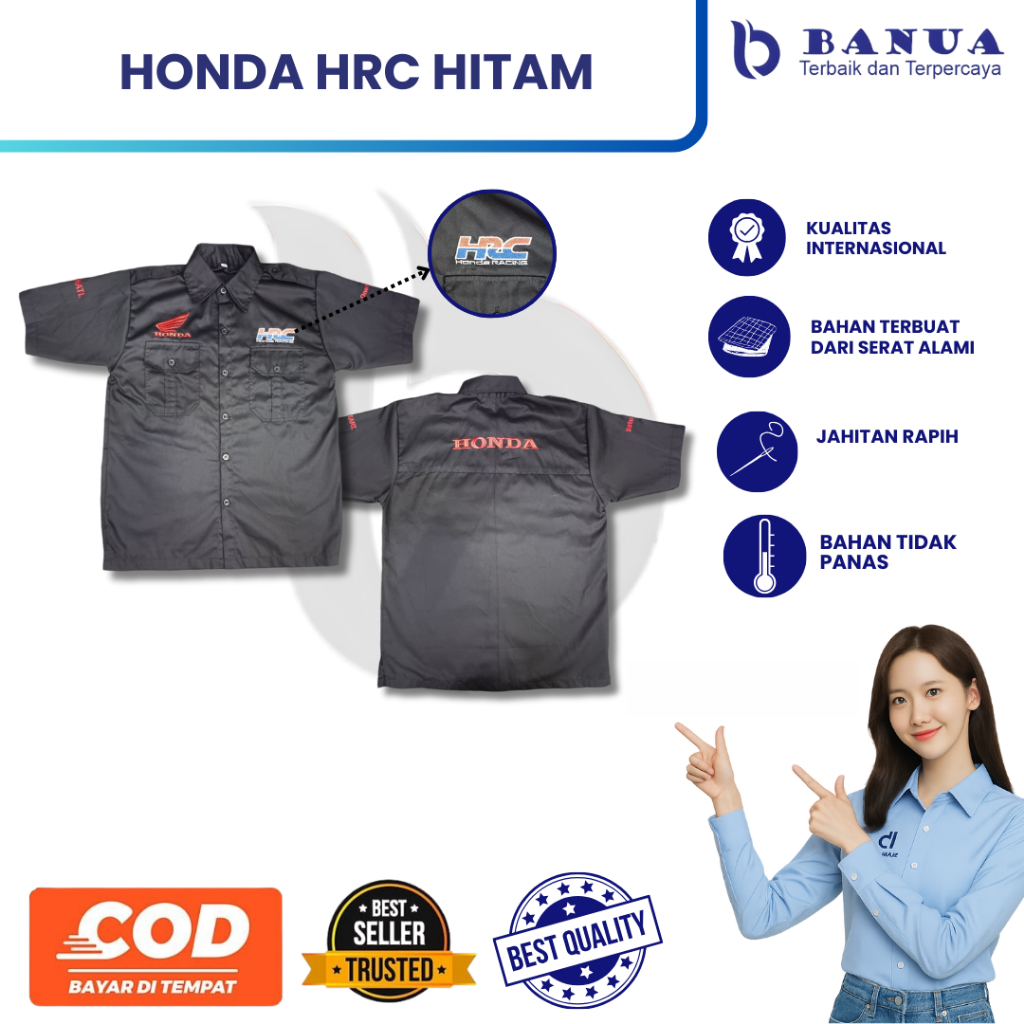 KEMEJA Honda HRC เสื้อเชิ้ตมาตรฐานผู้ชายสีดํา | ชุด HRC | เสื้อทํางาน Honda HRC | เสื้อยานยนต์ฮอนด้า