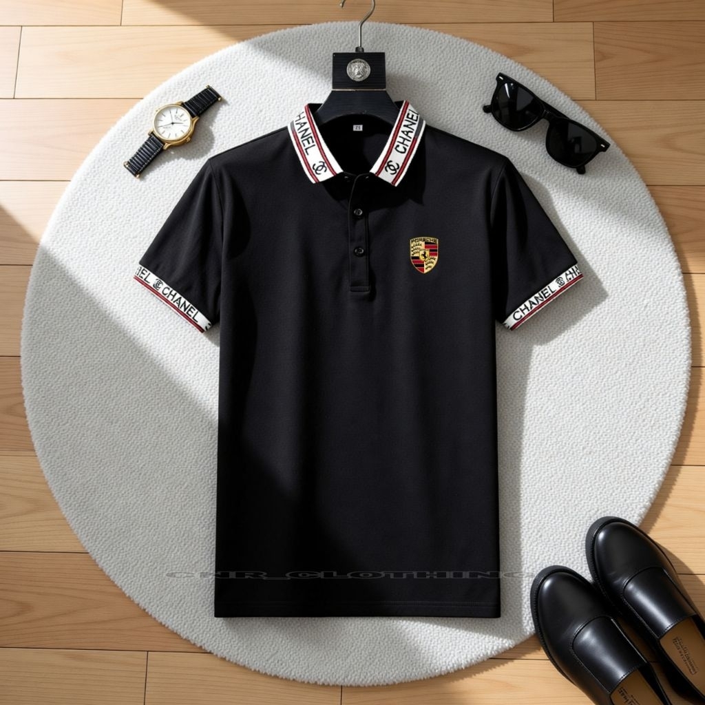 ADULT MENS COLLAR T-SHIRT / เสื้อโปโลผู้ชาย SHORT-SLEEVED WITH COMBINATION COLLAR P0RCH3 MOTIF