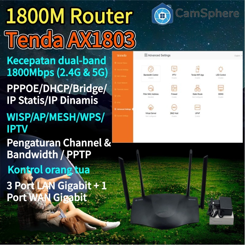 ใช้ Tenda AX1803 Router WiFi 6 1800M Dual Band 2.4G 5G Wireless Firmware อังกฤษพร้อม Fast Adapter St