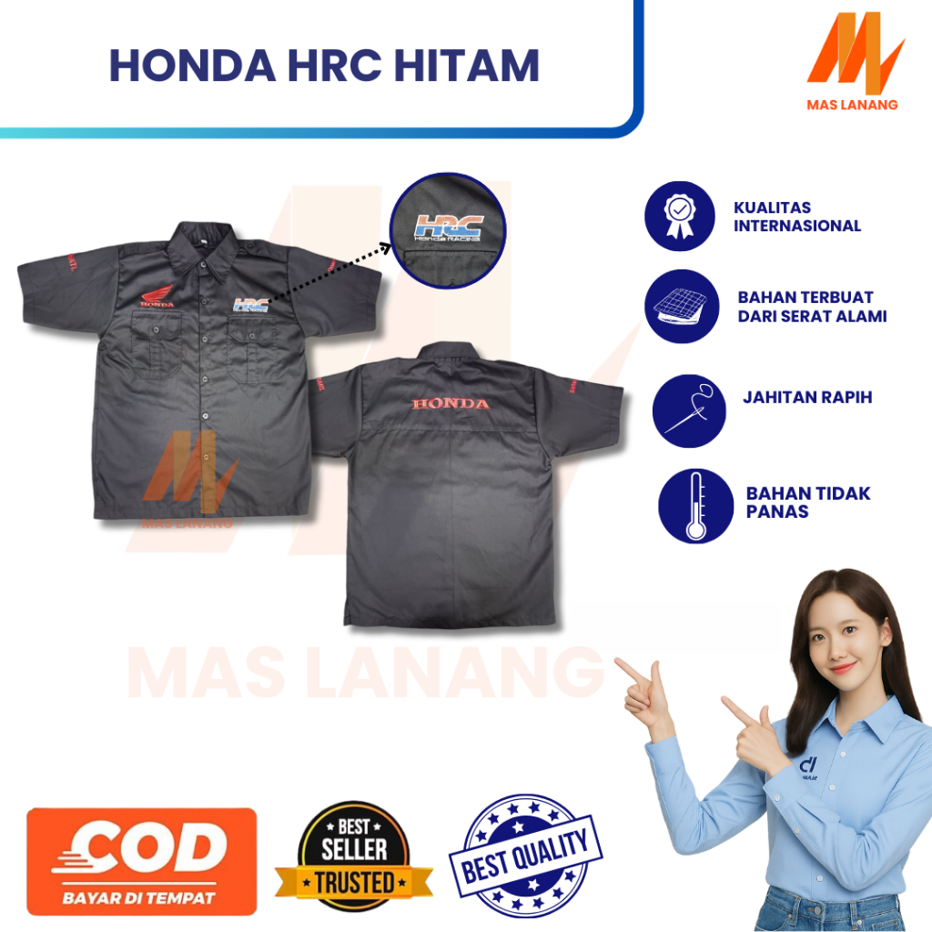 KEMEJA Honda HRC เสื้อเชิ้ตมาตรฐานผู้ชายสีดํา | ชุด HRC | เสื้อทํางาน Honda HRC | เสื้อยานยนต์ฮอนด้า