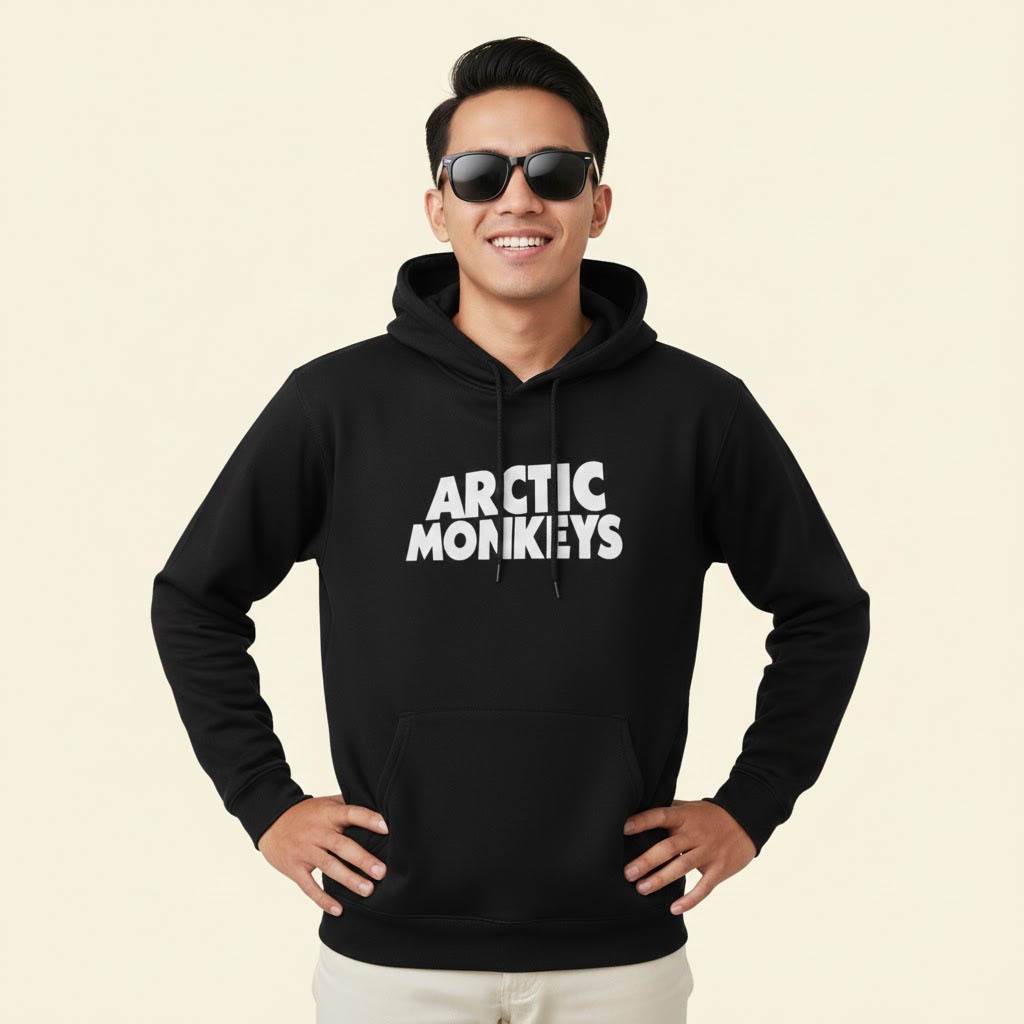 Arctic Monkeys Rock N Roll Hoodie เสื้อกันหนาวมีฮู้ดขนแกะสีดําสีดําผ้าสีดํา