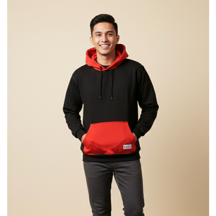 MERAH Hoodie Addict - Pullover Hoodie Streetwear Edition Black x Red