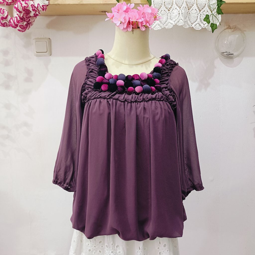 เสื้อผ้าชีฟองเนื้อนุ่มสีม่วง Mori Kei