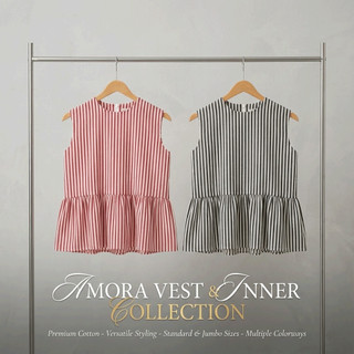 Batara - Amora Vest Inner Peplum-Top Inner Cardigan Stripe Rompi Top Atasan Wanita Korean Style Katun
