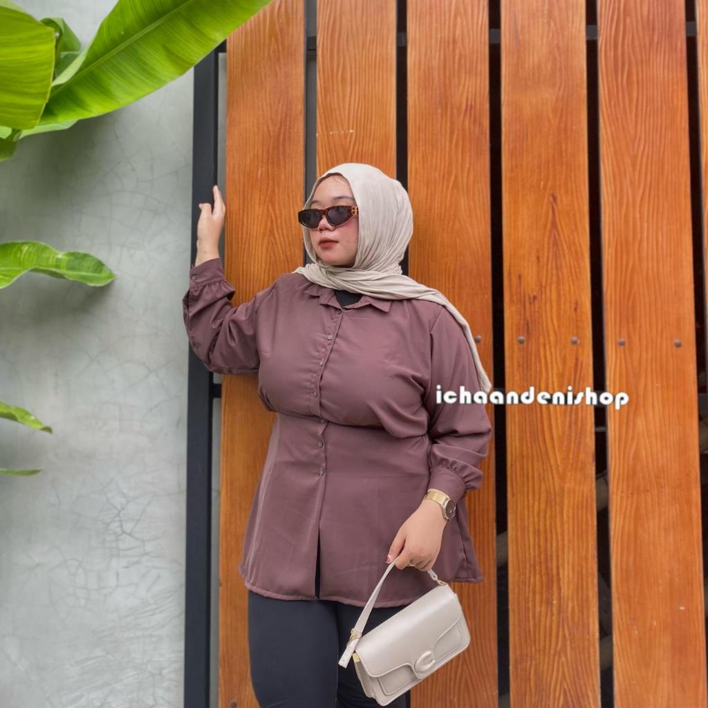 KEMEJA ICH - เสื้อเบลาส์ Hollie ติดตั้งเสื้อเชิ้ตกระดุมผู้หญิงจัมโบ้สไตล์บางขนาดใหญ่