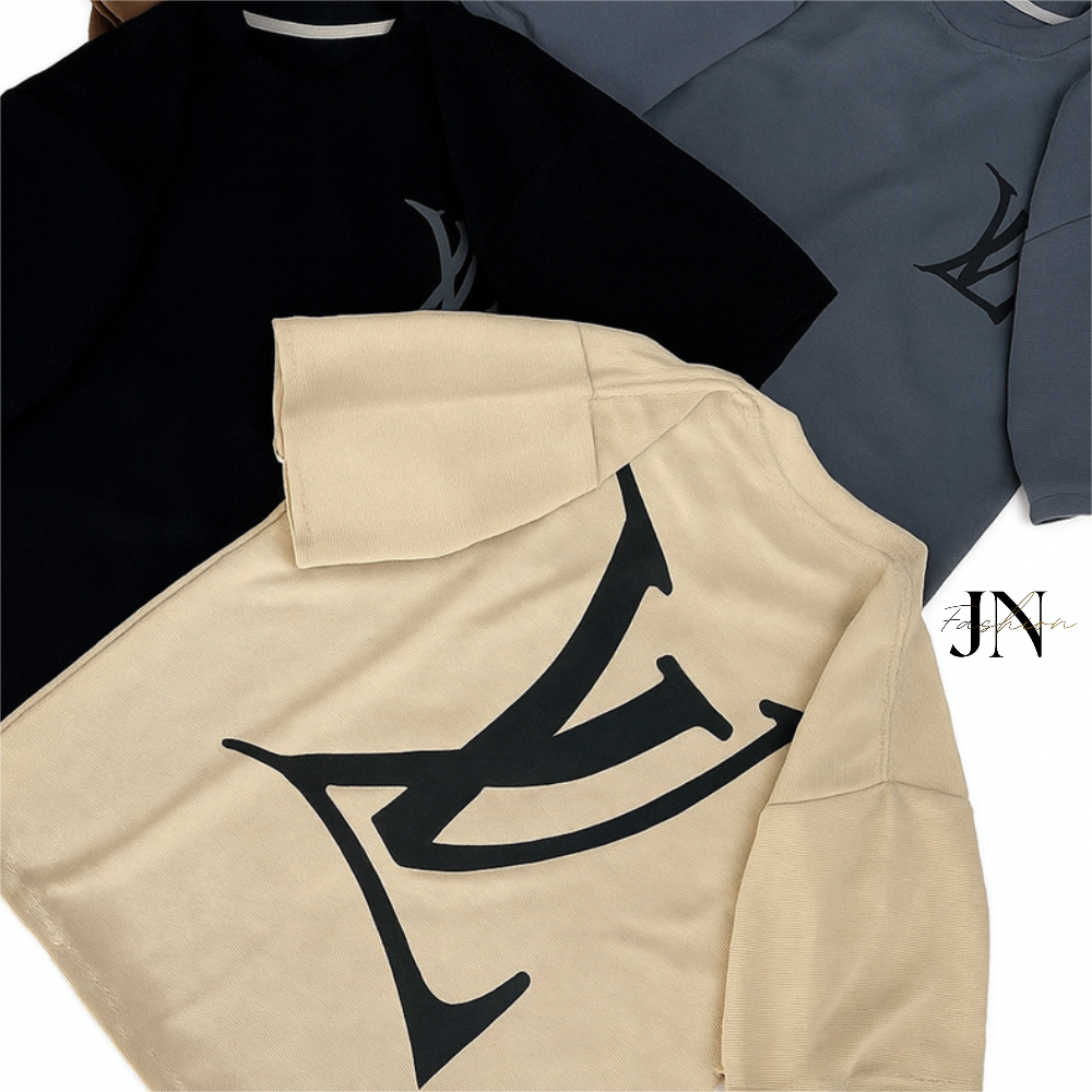LV & X Logo Oversize T-Shirt Big Size Front Back สีส้ม KNIT IMPORT PREMIUM Trend BRAND Oversize T-Sh