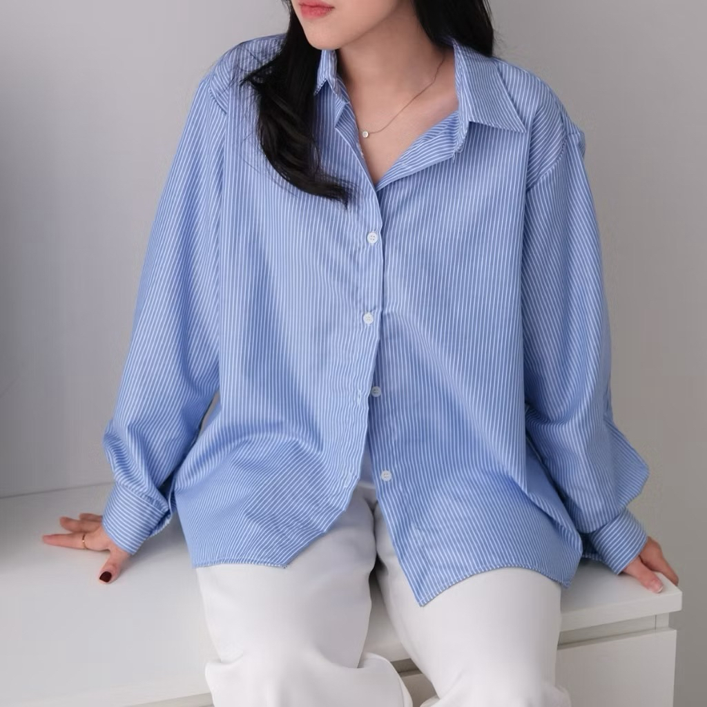 KEMEJA HARA STRIPE SHIRT OVERSIZE / เสื้อเชิ้ตลายทางผู้หญิง JUMBO LONG SLEEVE