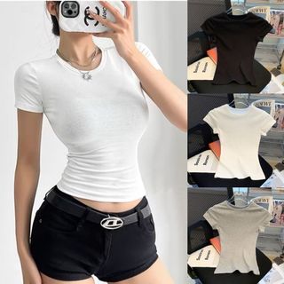 Kaos wanita Crop Top Korea cotton strech Crop Top Korean Style Kaos Wanita Atasan wanita Crop