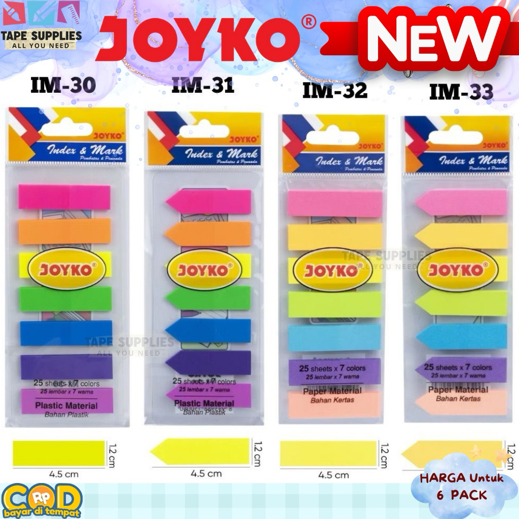 (6 PACK) JOYKO Index & Mark IM-30 IM-31 IM-32 IM-33 Sticky Notes Book Marker 7 สี