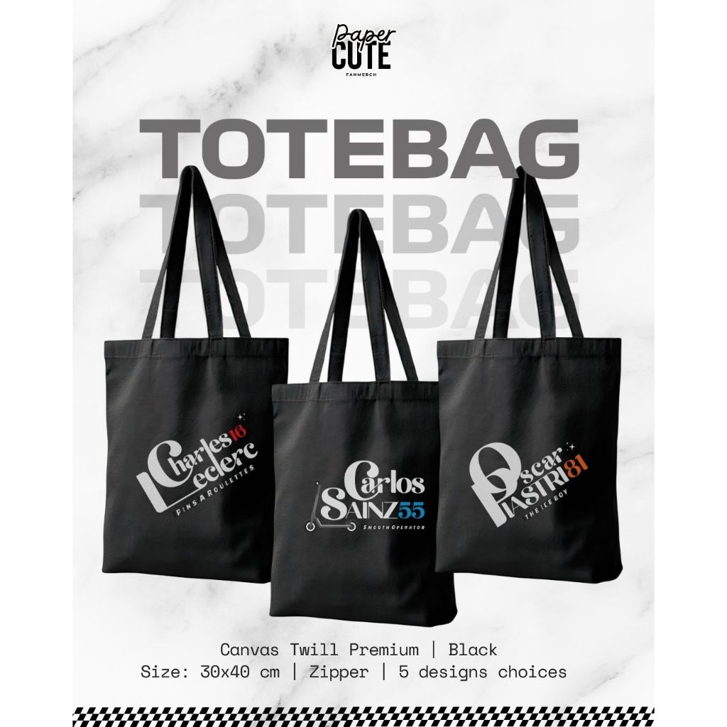 ToteBag F1 Charles Leclerc, Carlos Sainz Scooter, Oscar Piestri, Alex Albon, Kimi Antonelli Fanmerch