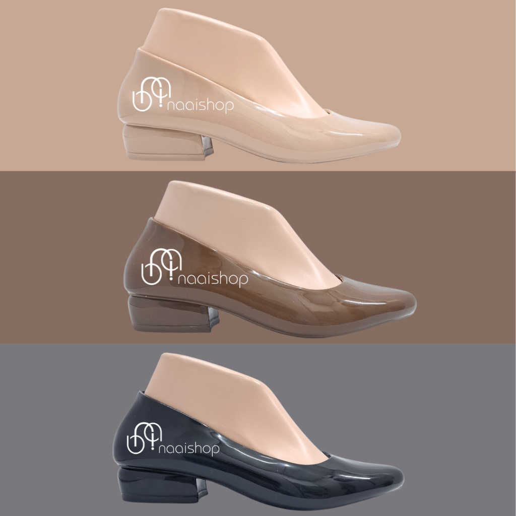3 CM Jelly Glossy Heels รองเท้ายางผู้หญิง รองเท้าเยลลี่ผู้หญิง รองเท้าทํางานส้นกลาง NaaiShop 766