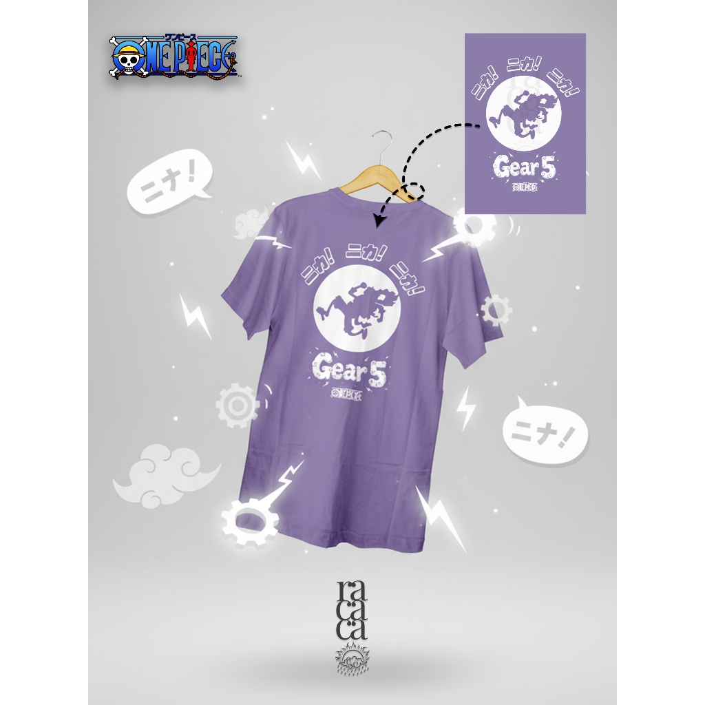 เสื้อยืดคู่รักครอบครัววันพีซ NIKA NIKA NIKA Gear 5 Monkey D. ลูฟี่ - ผ้าฝ้ายหวีพรีเมี่ยม 100%