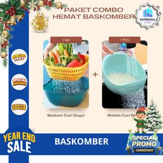 COMBO HEMAT BASKOMBER - Baskom Cuci Sayur + Wadah Beras | Tempat Cucian Sayur - Sayuran