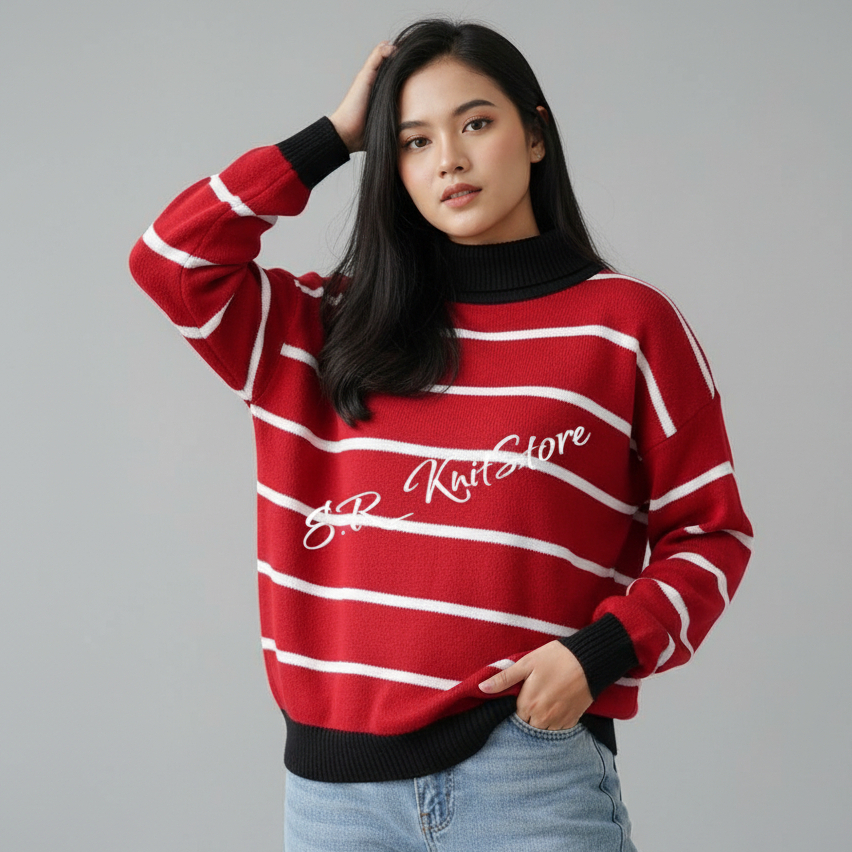 ER Melan Strip Oversize Sweater / เสื้อถักผู้หญิงระดับพรีเมียม