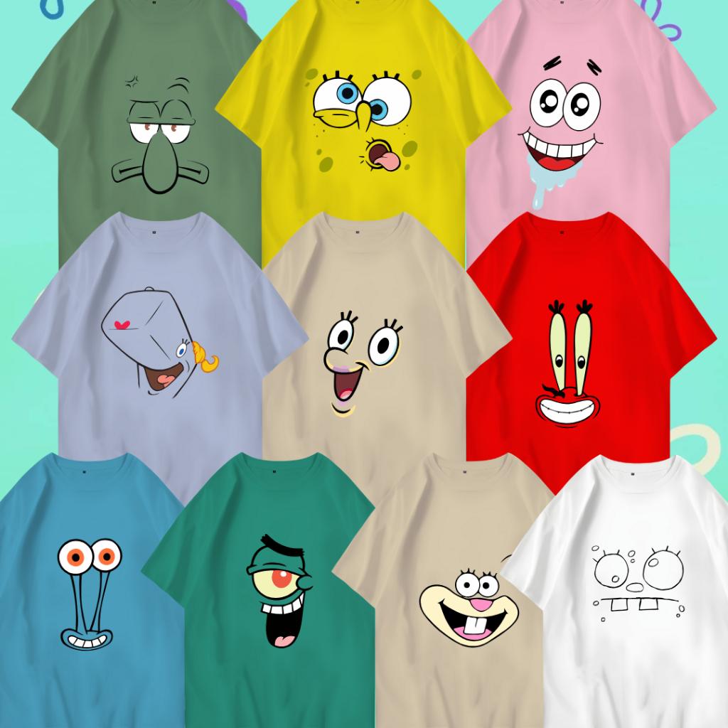 เสื้อยืดผู้ใหญ่และเด็ก | เสื้อยืดครอบครัว | เสื้อยืดคู่รัก Unisex Spongb0b Patr1ck Pl4nkt0n S4ndy Mr
