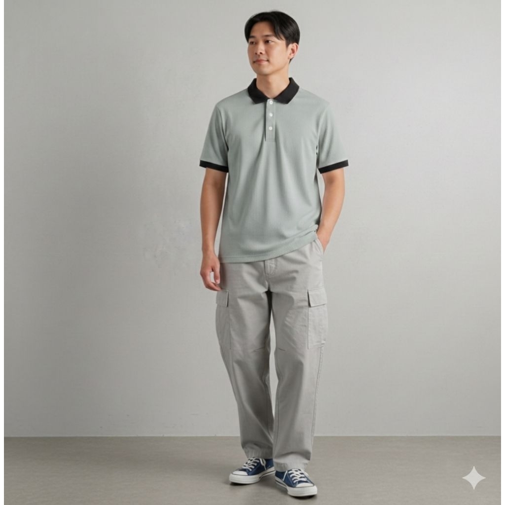 [SZA] เสื้อโปโลผู้ชายวัสดุ Waffle ผสมผสานกับแขนถักจั๊ม - เสื้อคอปก distro ลําลอง