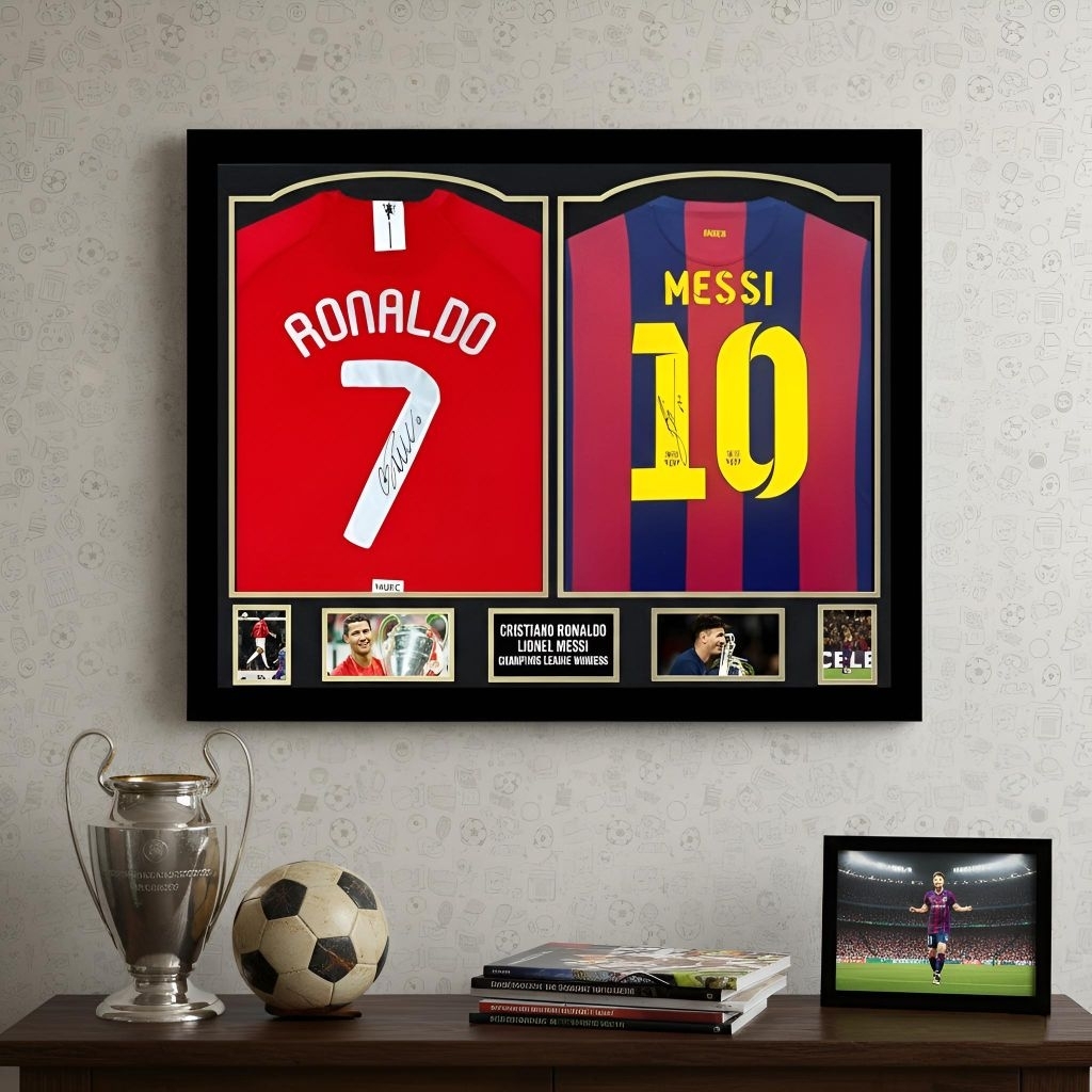 REPLIKA Cristiano Ronaldo & Lionel Messi Jersey Frame Replica Wall Display Jersey Frame