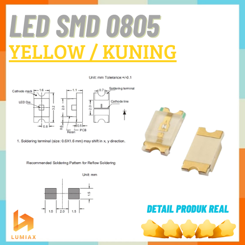 SMD LED 0805 สีเหลือง/เหลือง smd ประเภท 08805