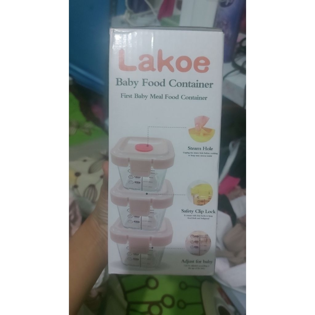 LAKOE ชุดภาชนะใส่อาหารเด็กทรงสี่เหลี่ยมแอปริคอท 3 ชิ้น แก้วทนความร้อน ปราศจาก BPA EKS KADO