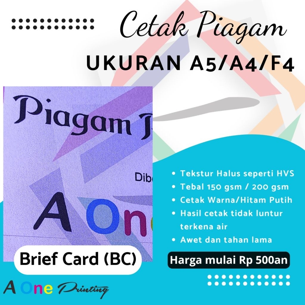 PRINT BC PAPER CERTIFICATE CHARTER (BRIEF CARD)