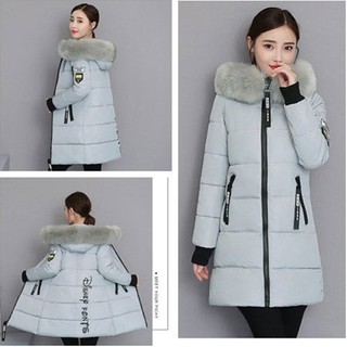 meissi.id  Jaket Wanita Musim Dingin Panjang Tebal Hoodie Bulu Kerah Besar Hangat Slim Fit Winter Coat