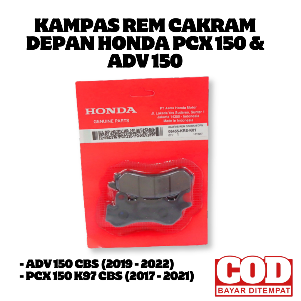 ผ้าดิสเบรคหน้าเดิม KRE Honda PCX 150 / Honda ADV 150 ผ้าเบรคมอเตอร์ไซค์ - 06455-KRE-K01