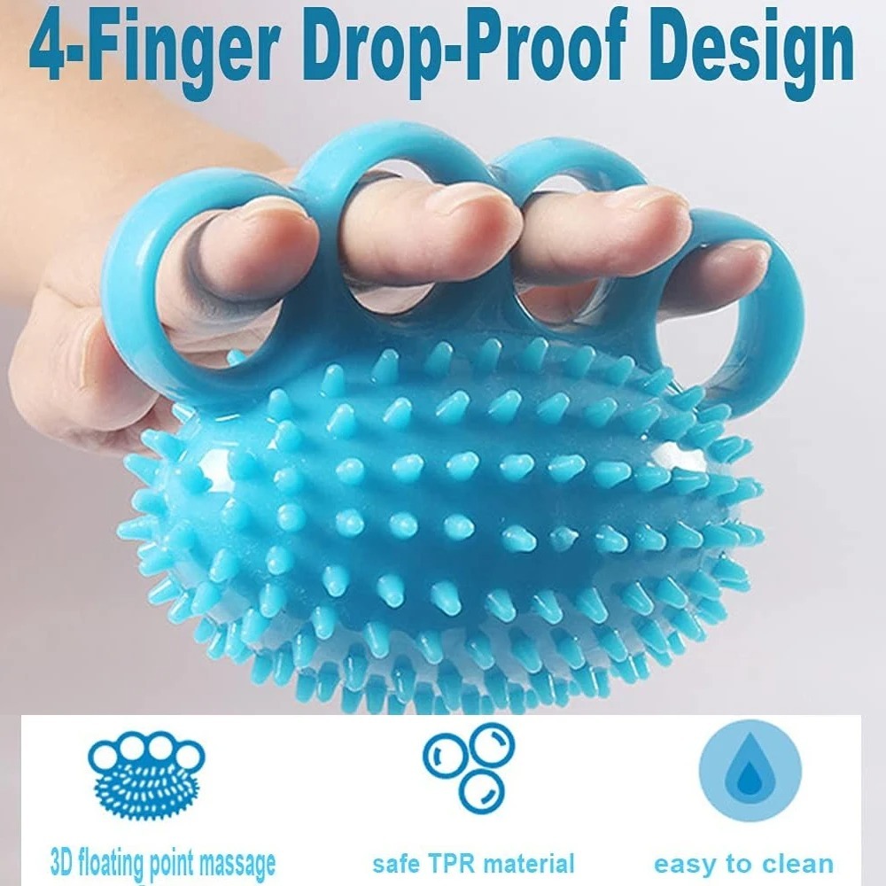 Gegedid - Stress Ball 4 Fingers Spiked Handle Hand Grip Training Ball 4 Finger Hand Grip Strength St