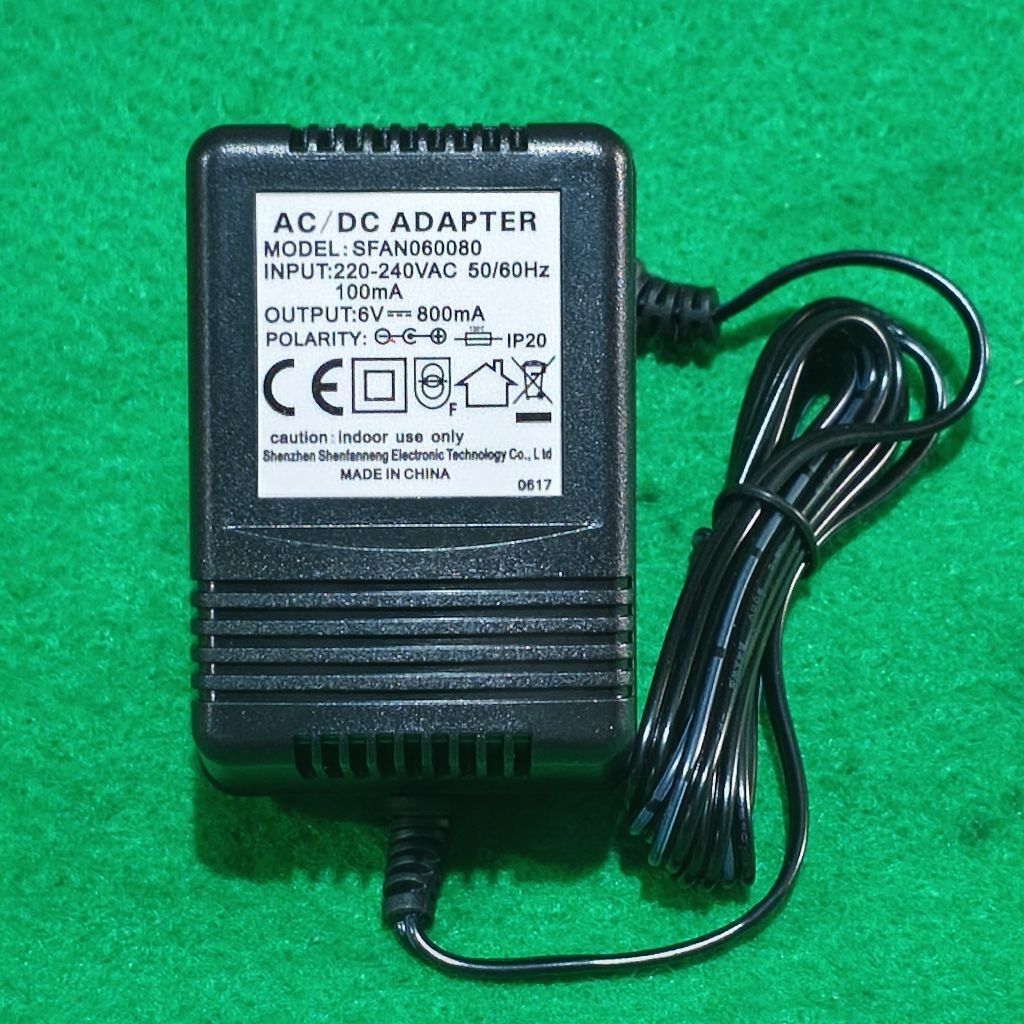 AC/DC INPUT ADAPTER: 220-240VAC 50/60Hz 100mA OUTPUT: 6V 800mA