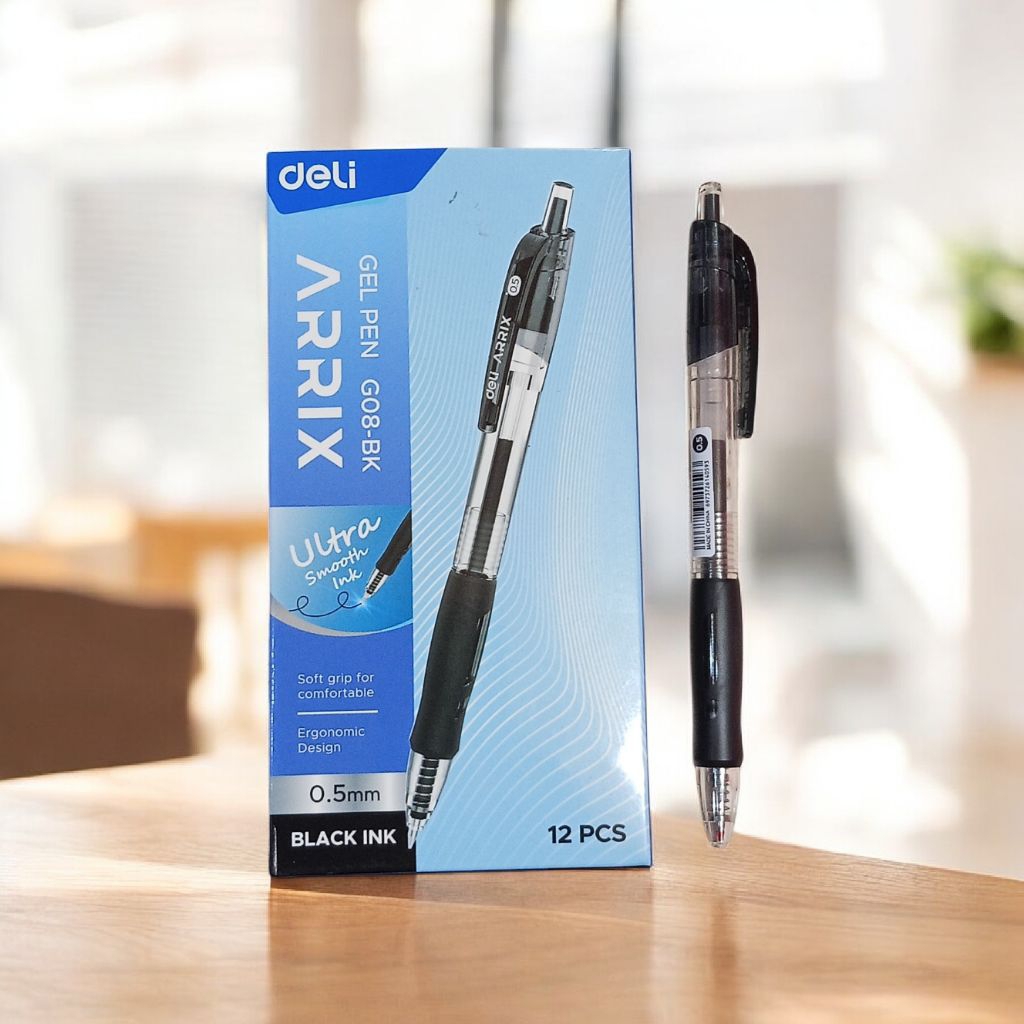 1 แพ็ค = 12 ชิ้น DELI ARRIX G08-BK ปากกาเจลสีดํา / Arrix G08-BK ปากกาเจลสีดํา 0.5 มม.