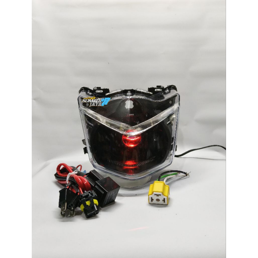 H4 Lamp Reflector plus socket Honda Beat คาร์บูเรเตอร์ / Old Beat 2008 2009 bed h4 chaya เลนส์สีฟ้า 