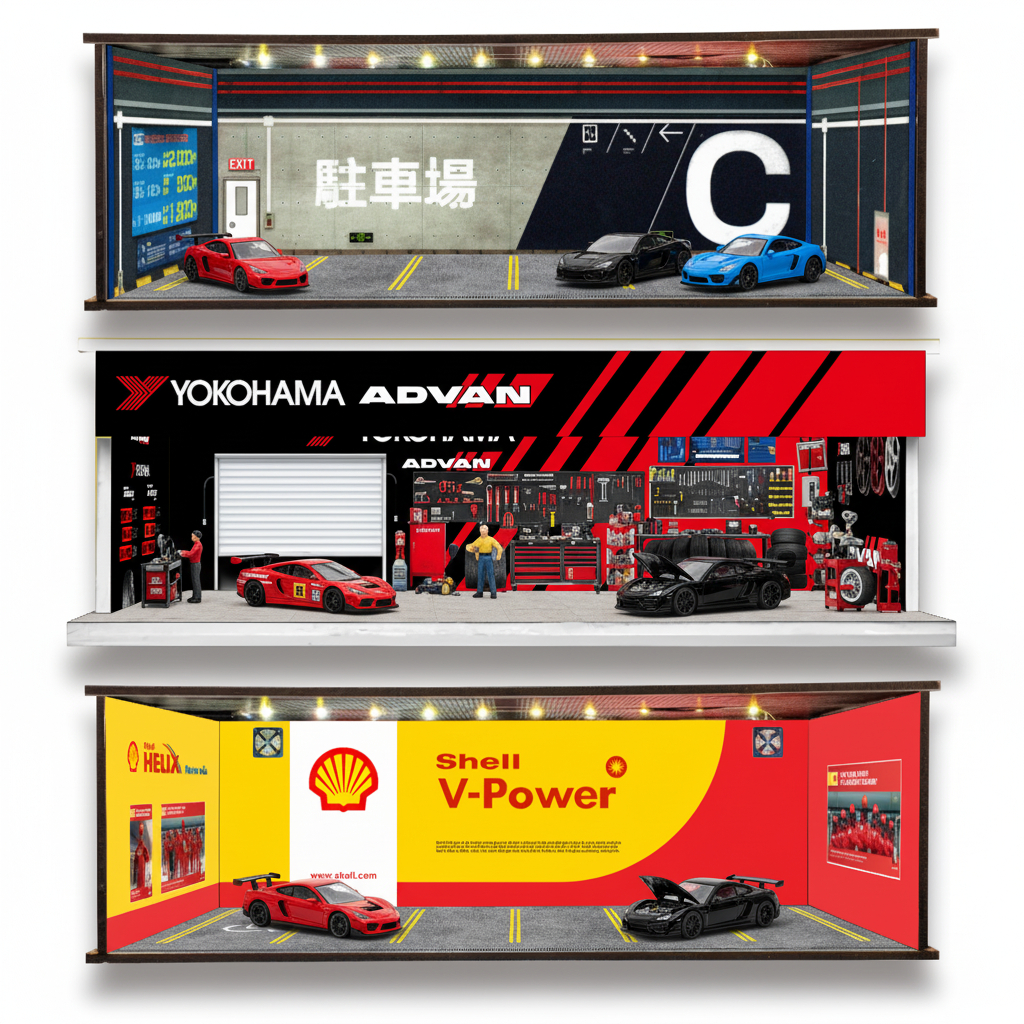 KRMK DIORAMA GARAGE 1/64 GARAGE ADVAN YOOHAMA พร้อม LED
